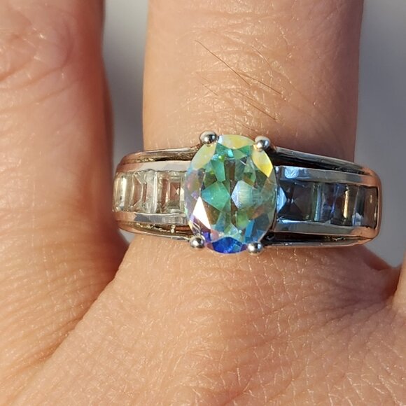 VTG NIB 925 Mercury Mystic Topaz Aurora Borealis Ring Size 7 - Picture 2 of 15